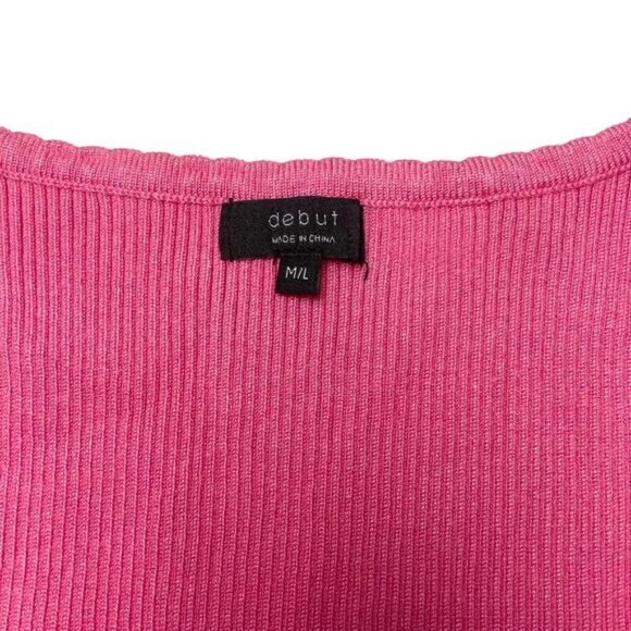 DEBUT Ribbed Sleeveless Button Up Tank Sz Medium Large Pink - Picture 5 of 5